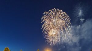 Fireworks over dark indigo sky